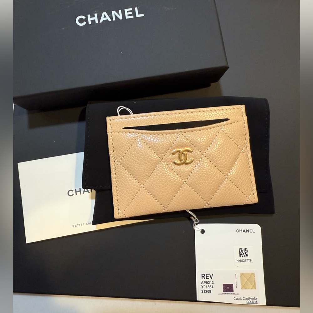 Chanel Beige Quilted Classic Card Holder